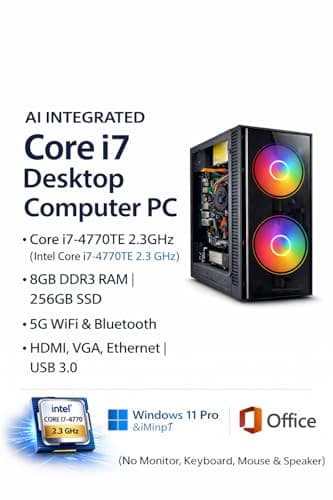TECNICO AI Desktop PC | Core i7-4770TE 2.3GHz | 8GB DDR3 RAM | 256GB SSD | 5G WiFi + Bluetooth | Windows 11 Pro | High Cooling Dual RGB Fan Cabinet(No Monitor, Keyboard, Mouse & Speaker) 2