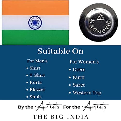 THE BIG INDIA Indian Flag Magnet Badge, Lapel Pin, Brooch, with Magnet for Child, Men's & Women's Govt. Army etc All Clothing - 30 X 20 Mm (4) 5