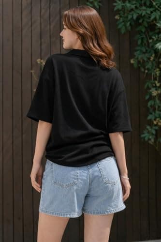 Zilcon Oversized Tshirts for Women V-Neck Summer Short Sleeve Casual Loose Top (Black_XL) 2