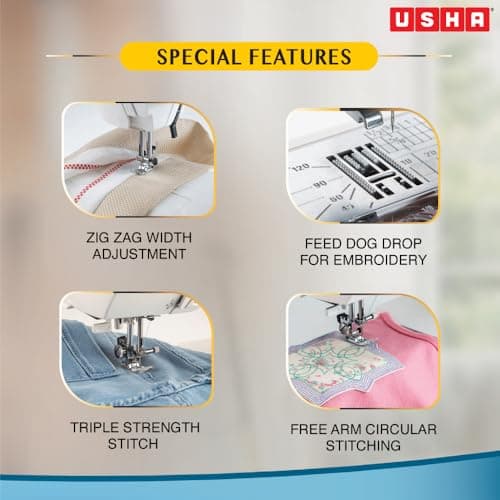 Usha Janome Automatic Stitch Magic Sewing Machine with 57 Stitch Function(White And Blue) 4