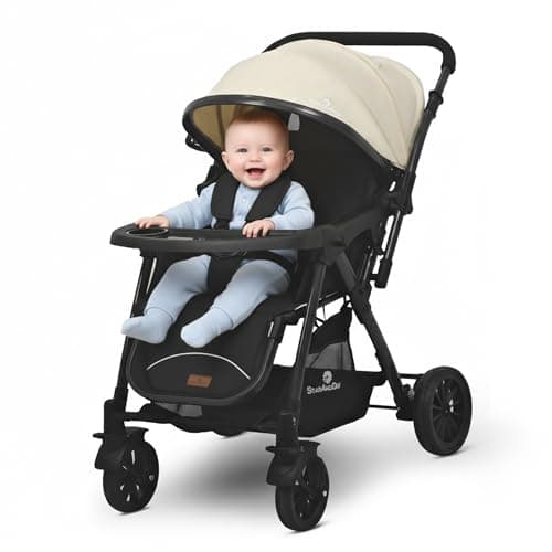 StarAndDaisy Foldable Baby Stroller for 0-3 Years Infant & Toddler / Travel Pram for Baby with Storage basket & Lockable Wheels, Multi-Level Recline & Adjustable Footrest, Removable Tray , Safety Harn