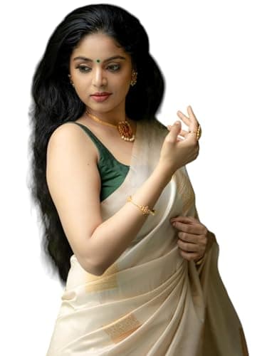 Flosive Designer Banarasi Soft Silk Saree Cream with Golden Zari Border Elegant Ethnic Saree for Women Wedding Saree with Blouse