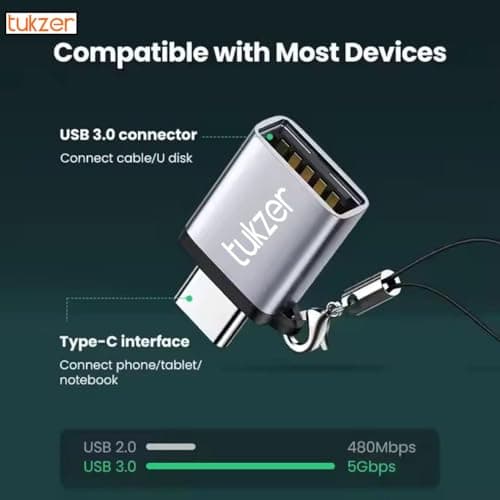 Tukzer High-Speed USB C to USB A Female OTG Adapter: Thunderbolt 3/Type-C to USB 3.0 Adapter for Fast Data Transfer, Compatible with Laptop, MacBook, Smartphone, Tablet, and All Type C Enabled Devices 2