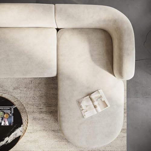 SHINE WOOD ART 105" Luxury Modern Tight Curved Back Velvet Sofa, Minimalist Style Comfy Couch for Living Room Apartment, L-Shape Chaise, Cream 5