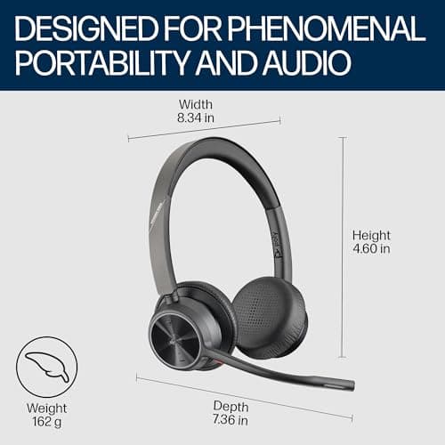 Poly (Plantronics Voyager 4320 Wireless Headset, Over Ear W/Noise-Canceling Mic, 162G, Connect to Mobile/Tablet Via Bluetooth and PC Via USB-A/C, Works with Teams, Zoom, and More, Black, 8G107AA 3