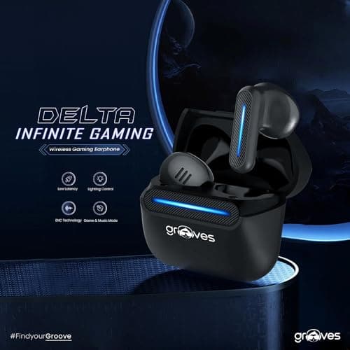Grooves Delta Spaceship Inspired Low Latency Gaming,True Bluetooth Gaming Dual Mode Headset, Upto 120 HR Playtime 4 Mic ENC and Hybrid Eco Support with 400Mah Battery (Black, True Wireless) 5