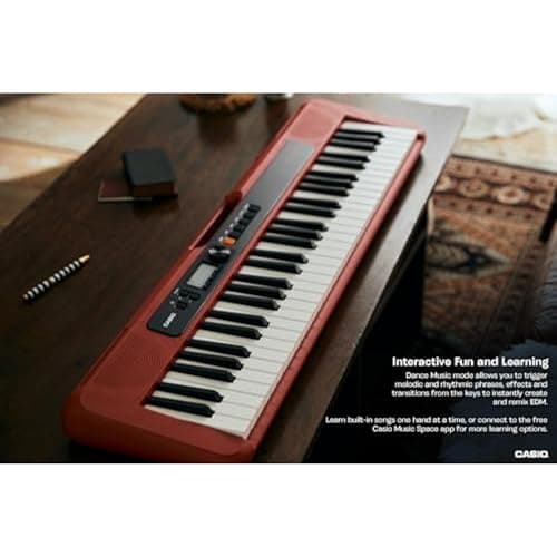 Casio Casiotone CT-S200RD – 61-Key Portable Keyboard for Beginners | 400 Tones, 77 Rhythms, LCD Display, Dance Music Mode, USB-MIDI, Stereo Speakers | Includes Power Supply & Music Rest | Red 3