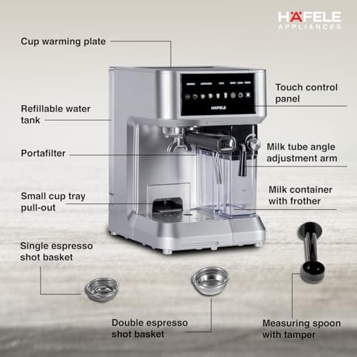 Hafele U-Kaffee Nova Coffee Machine| 20-Bar Pump Pressure | Removable Water Tank (1.6 L)| Rapid Thermoblock Technology | Built-in Semi-automatic Cleaning | 2 Year Warranty | Silver 5