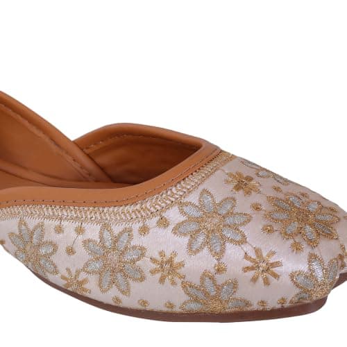 CatBird Women Traditional Jutti with Floral Embroidery | Ethnic Slip-On Mojari | Comfortable Festive & Casual Wear Flats|5UK Off White 3