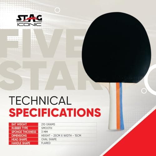 STAG ICONIC 5 Star Table Tennis Racquet | ITTF Approved Rubber | Speed 75 Spin 75 Control 90 | Flared Handle | 6 Ply Wooden Blade | Professional TT Bat for Intermediate Players 3