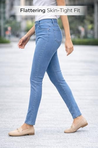 DHYANAM Women’s Black Skinny Fit Jeans | High Stretch Slim Denim Pants | Mid Rise Skin Tight Jeans for Casual (in, Numeric, 38, Regular, Sky Blue) 4