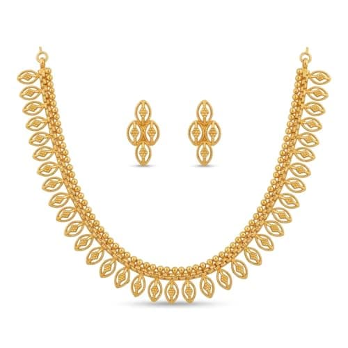 Ragav Trends Gold-Plated CZ Necklace Set – Tradition Meets Modern Elegance | Latest Collection with Matching Drop Earrings | Jewellery Sets for Girls and Women (Gold Plated Plain Necklace Set)