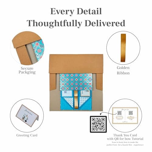 Boxotica Blue Patterned Small Gift Box – Foldable Rigid Hamper with Ribbon & Greeting Card, Reusable Keepsake Box for Dry Fruits, Weddings, Birthdays, Housewarming Return Gifts, Thambulam & Vratham Ki 6