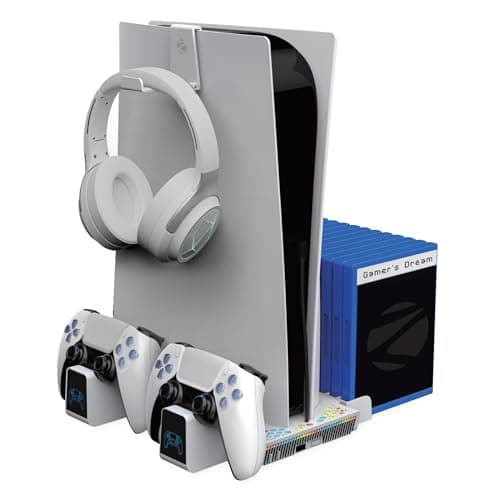 ZEBRONICS PS5SC,Vertical PS5 Docking Station, 5000RPM 3 Level Fan, 2X Dual Sense 3H Rapid Charging Dock, Headset Hanger, 14x Disk Holder, RGB, Supports PS5 Standard | Slim | Pro (Disk & Digital)