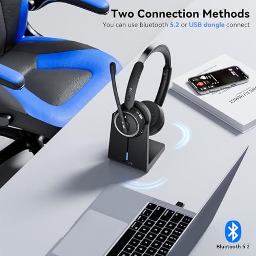 Wireless Headset with Mic for Work, Bluetooth Headset with Microphone (Noise Cancelling & Mute Button), Wireless Headphones with Mic for Work from Home/Office/PC/Call Center/Computer/Laptop/Teams/Zoom 4