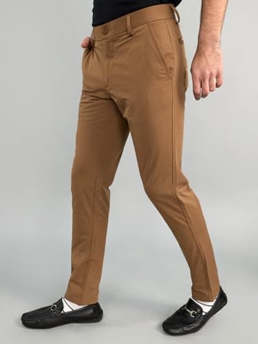 Monte Carlo Mens Slim Fit Solid Trouser | Solid Pattern Casual Trousers | Button Closure | Stylish & Comfortable Formal Trouser for Men's Brown 34 3