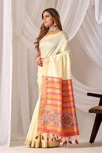 Amazon Brand - Anarva Women's Silk Saree With Blouse Piece | saree for women (snv-sada-bahar-cream) 5