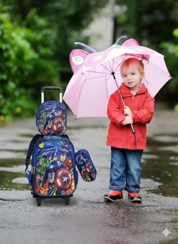 @Venger Rolling Backpack for Girls, 17-Inch Wheeled School Bag with Pencil Case, Detachable Kids Trolley Roller Bookbag for Elementary, Travel & School, Durable Polyester Trolley Luggage for Kids 4