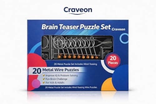 Craveon 20 Piece Metal Wire Brain Teaser Puzzle Set, IQ Logic Game for Kids & Adults 4