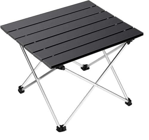 FWQPRA Multipurpose Folding Utility Table | Ideal for Indoor & Outdoor Picnic,BBQ,Cooking,Festival | Aluminium Stackable Top & Frame | Portable Camping Table (Black)