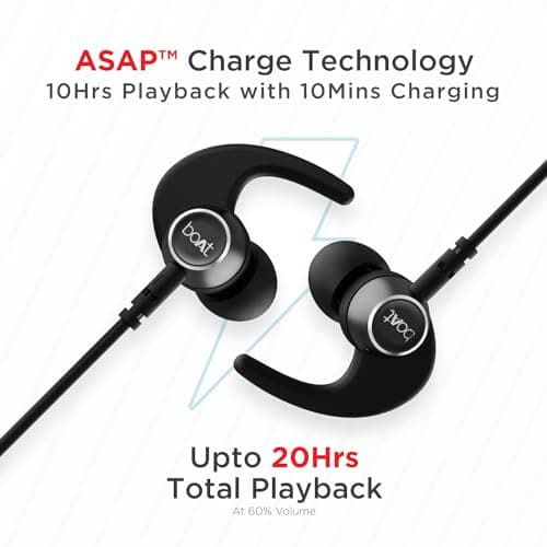 Boat Rockerz 235 Pro Wireless Bluetooth Neckband in Ear Earphone, Upto 20 hrs of Playtime, Beast Mode, Low Latency, IPX5 Water & Sweat Resistance, ENx Technology, Bluetooth v5.2(Active Black) 2