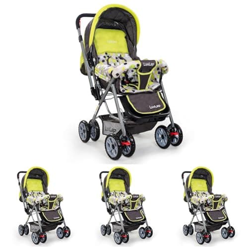 LuvLap Sunshine Baby Stroller/Pram for 0 to 3 Years, New Born/Toddler/Kid, 5 Point Safety Harness, Adjustable backrest, 360° Swivel Wheel, Large Storage Basket, Reversible Handlebar (Green)