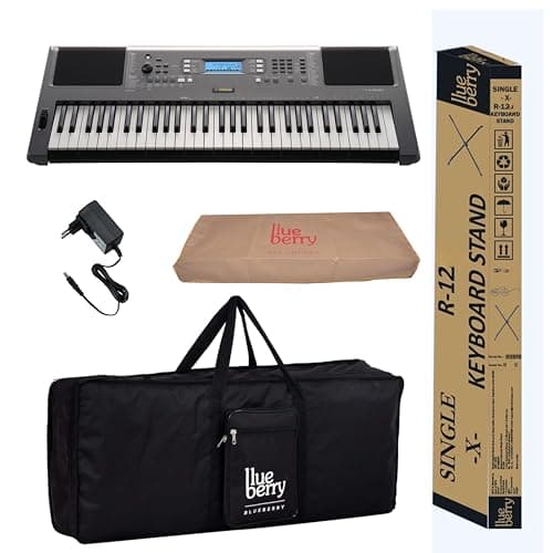 Yamaha PSR-I300 61 Keys Digital Piano Keyboard with Indian Rhythms, Blueberry KB-50 Bag, R-12 Stand, Dust Cover and Adapter