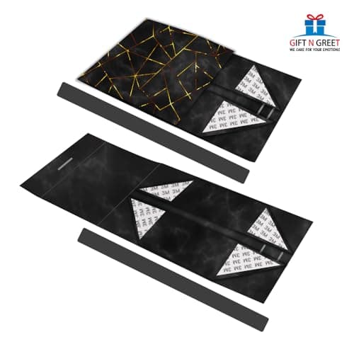 Gift N Greet 1Pcs Large Multipurpose Gift Box Decorative Folding Paper Gift Box with Ribbon | Paper Gift Hamper Boxes for christmas wedding Return Gifts, | gift boxes for Return Gifting (Black Rigid B 3