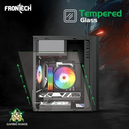 Frontech Warrior Gaming Computer Cabinet | Mid-Tower PC Case | Acrylic Side Panel | Front LED Strips | 1 Pre-Installed RGB Fan | USB 3.0 | ATX & M-ATX Support (FT-4345) 4