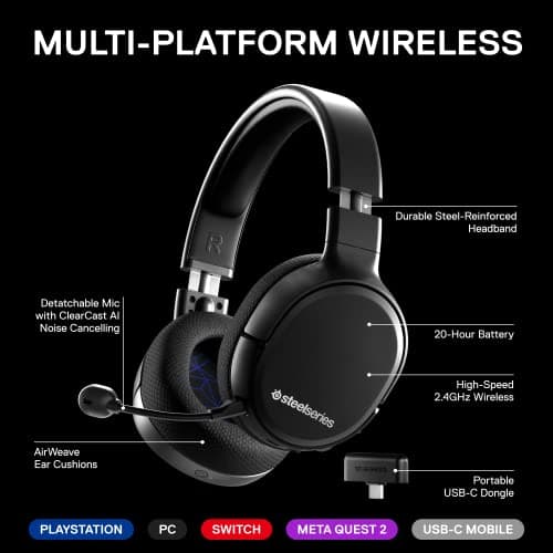 SteelSeries Arctis 1 Wireless Gaming Headset for Playstation – USB-C Wireless – Detachable ClearCast Microphone – For PS5, PS4, PC, Nintendo Switch, Android – Black 3