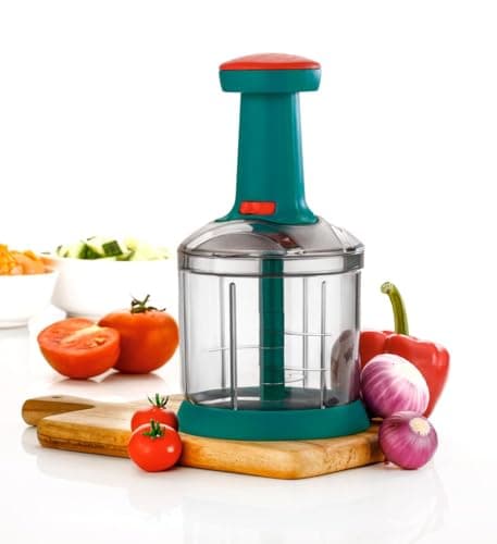 Xmart India Manual Push Chopper, 1000ML, 5 Stainless Steel Blades, Multicolor, Kitchen Essentials