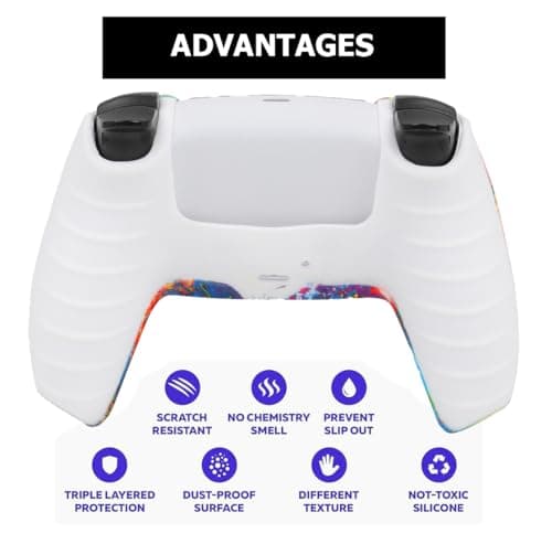 OIVO INDIA Colorful and Black Thumbrgrip Set Controller Silicone Cover Case PS5 Controller Skin Anti Slip Protective Case Sleeve Compatible for Sony PlayStation 5 Remote (Combo of 2) 3