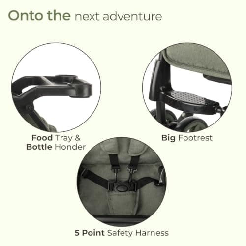 Luvlap Sunshine Plus Stroller/Pram with Reversible Handlebar, 5 Point Harness, 3 Level Recline Adjustment, Compact and Easy Fold, for Newborn Baby/Kids, 0-3 Years (Light Green) 4