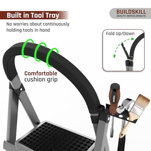 BUILDSKILL Ladder for Home 6 Steps Foldable with Built-in Tool Tray | Heavy Duty D Shape Rods | 20 x 30cm Large Platform | Wide Rubber Feet | Secure Lock | 150Kg Capacity - 5 Years Warranty 4