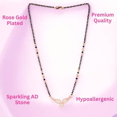 Nilu's Collection Rose Gold Plated Mangalsutra With Black Bead Chain For Women (Style 4) 4