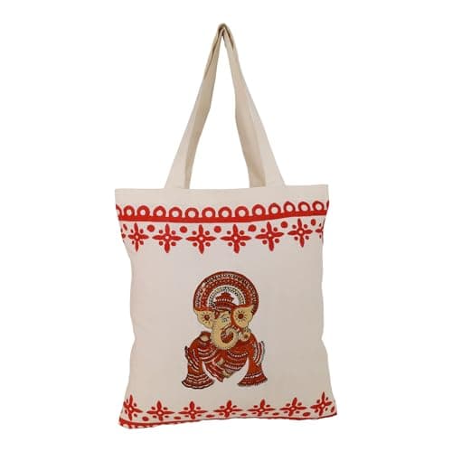 Indha Hand Block-Printed Cotton Tote Bag – Lord Ganesha Motif | Eco-Friendly Reusable Gift & Puja Bag | Handmade by Women Artisans in India | Sustainable Canvas Tote 3