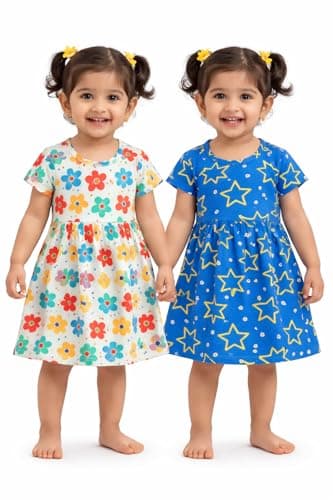 NammaBaby Baby Girls Cotton Frock Dress Pack of 2 | Soft & Breathable Summer Wear | Cute Printed Dresses | 2-3 Years 3