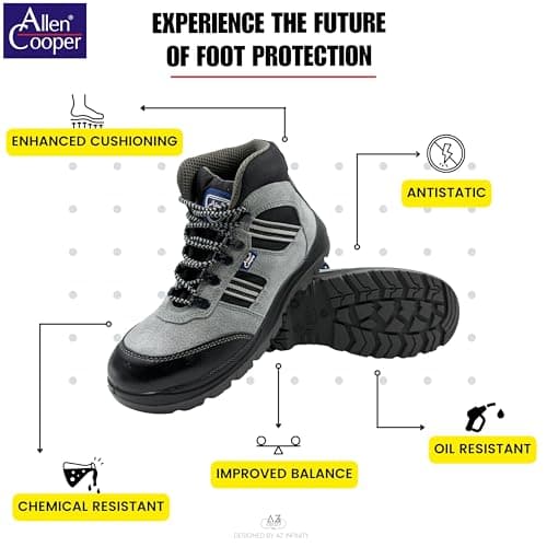 Allen Cooper AC-1157 Hi-Ankle Leather Safety Shoe (Size 9 UK/India) Grey 2