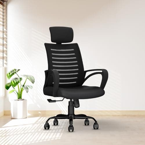 CELLBELL Desire C104 Mesh High Back Ergonomic Office Chair - Adjustable Seat Height, Sturdy Metal Base, Revolving Study & Computer Chair for Work from Home, Black
