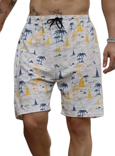 Zilcon Men's Casual Shorts Printed Fabric Drawstring Summer Beach Shorts (in, Alpha, L, Regular, Yellow)