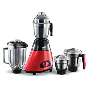 USHA Trienergy+ 800 Watt Powerful 100% Copper Motor 4 Jar Mixer Grinder with Unique Quadriflow Square Blender Jar for Faster Grinding and Smooth Blending || 5 Years Warranty On Motor (Red), 800 Watt