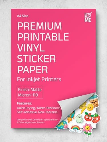 Little Bit of Me® (LBM) Premium Printable Matte Vinyl Self Adhesive Paper - A4, Water & Tear Resistant - For Inkjet Printers (25 Sheets)