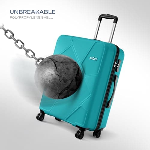 Safari Pentagon Pro 8 Wheels Spinner Checkin Trolley Bag, Hard Case Polypropylene 360º Wheeling Luggage for Men & Women, Suitcase Bag for Travel, Cyan, 65 cm, Medium Size 2