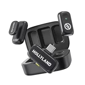 Hollyland Lark A1 Duo Wireless Magnetic Microphone for iPhone15/16/iPad/Android Phone, Mini Wireless Mic with 3-Lv Noise Cancel, EQ&Reverb, 6-Lv Gain Control for YouTube Podcast Vlog Content Creation