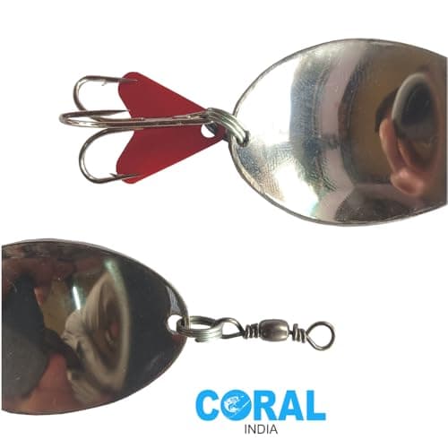 CORAL INDIA - 19gm HYDERABADI Handmade Fishing Spoon Stainless Steel Silver Lure Fishing Tools Accessories Hard Fishing Lures Treble Hooks Metal Lure Baits (19gm-Hyderabadi-Spoon-Pack06) 3