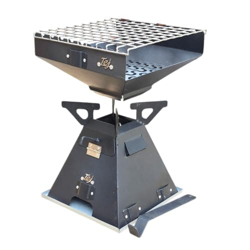 Tej Portable SmokeLess Wood Stove & Barbeque Grill | Quick Start Speedy Fire |Easy Cooking + BBQ at Home, Balcony Outdoor Camping | No Gas/Blower | MultiUse Eco-Friendly Chulha & Coal Sigdi | MS Blk