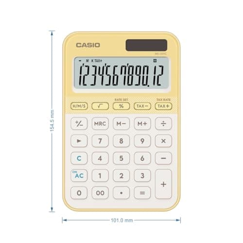 Casio MS-20YC Stylish and Colourful 12-Digit Mini Desktop Tax Calculator, Light Yellow 4