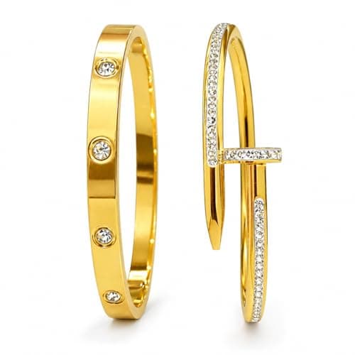 MEENAZ bracelet for women Bangles for women Stylish Bracelets for girls gold Kada for Woman Accessories Anti Tarnish Jewellery Stainless Steel Valentine gifts Combo 2 pcs girlfriend lovers 37