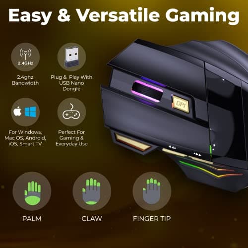 Coconut WM22 Gold Wireless Gaming Mouse, 500 mAh Rechargeable Battery with 7 Color RGB LED, 6 Buttons with Fire Key, Adjustable DPI Upto 3200 for PC/Laptop/Mac 3