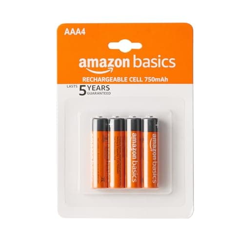 Amazon Basics AAA Rechargeable 750 mAh Batteries | Ready-to-use | Pre-Charged Ni-MH Batteries (Pack of 4)